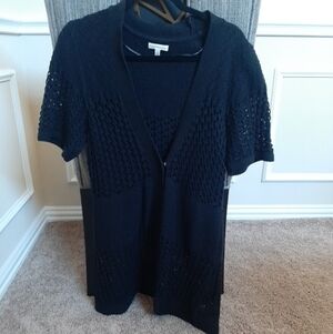 Croft & Barrow Short Sleeve Black Crochet Pointelle Women's Cardigan